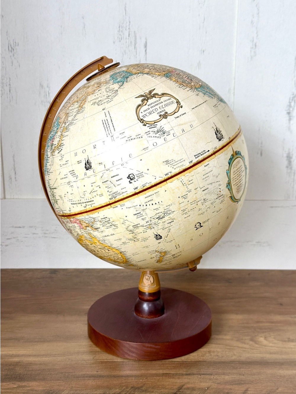 Vintage Mid-1990 Replogle 9" Globe World Classic Series Raised Relief Hardwood